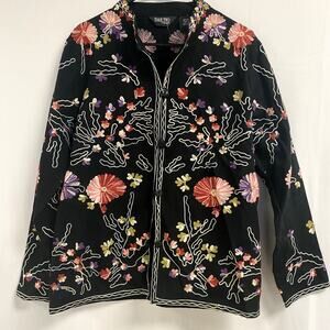 TAKE TWO Colorful Floral Embroidered Art To Wear Jacket Boho Black Size M